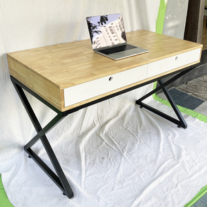 UBAN 120x60cm <b>Computer</b> <b>Desk</b> with X-shaped Legs and 2 Drawers Made of Rubber Wood BD68054 - Product Image 4