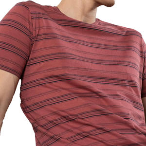 Camiseta de manga corta para hombre personalizable 100% algodón tendencia hombro caído cuello redondo Diseño a rayas punto ecológico alto - Product Image 3