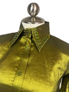 Vaquera hecha a mano Western Show Shirt Cintura alta Cierre de cremallera Tela de tafetán elástica transpirable para ropa de equitación - Product Image 2