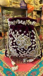 Handmade Gift Party Bags <b>Wrist</b> Handbag Coin Potli Bags Indian Handmade Lotus Embroidery Ethnic Wedding <b>Women</b> Bags - Product Image 5