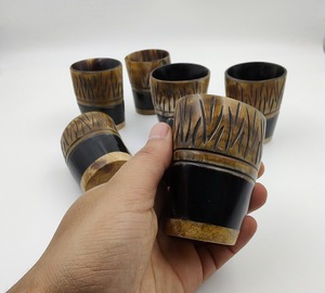 Drinking Horn Shot <b>Cup</b> Glass Viking 3" Inch Eco-Friendly Hand Engraved Carved High Quality - Product Image 1