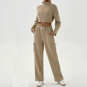 Ensemble de survêtement pour femmes de style hip-hop, sweat-shirt à fermeture éclair intégrale pour l'hiver, ensemble de 2 pièces, pantalon de survêtement à jambes larges, survêtement pour femmes - Product Image 3