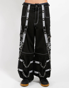 Pantalon en jean décontracté unisexe ample avec broderie solide, respirant, style gothique, bretelles croisées, coupe ample, réflecteur personnalisé, pantalon pour homme et femme - Product Image 1