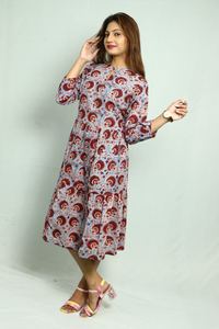 <b>Indian</b> Hand Block Cotton <b>Dress</b> for Women Stylish Floral <b>Printed</b> Summer Casual <b>Dress</b> Boho Chic Bride Gift on Sale ODM Supply - Product Image 5