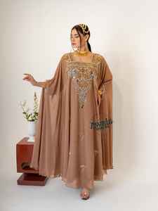 Conjunto de 2 Piezas de Lujo al por Mayor para Mujeres Musulmanas, Kaftán Modesto, Simple, de Chifón Sólido con Cuentas, Largo hasta el Suelo, Corte en A, para Fiesta o Boda - Product Image 5