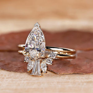 Bague de fiançailles solitaire en argent 925 avec diamant poire personnalisé de 1 à 3 carats, avec bande de mariage en forme de tiara ronde, baguette, marquise, ensemble de bagues de mariée - Product Image 3