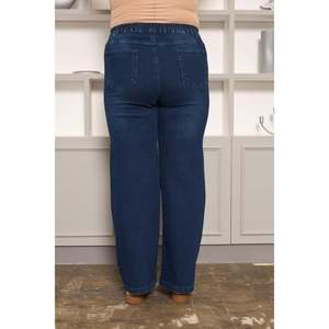 Pantalon à jambes larges à taille élastique, taille plus, Kim. Jeans en denim bleu - Product Image 5