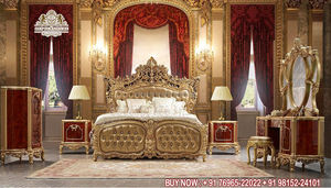 Meubles de chambre à coucher Vintage à cadre lourd, achetez un ensemble de lit et de chambre à coucher sculpté de feuille d'or, lit King Size Design de luxe - Product Image 6