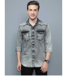 Stylish <b>Men</b> Denim <b>Shirts</b> Jeans Made Casual Style Two Toned <b>Shirts</b> Outdoor Blank Chest <b>Pockets</b> Cotton Blank Fashion Denim Jeans - Product Image 4