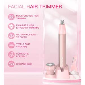 Tondeuse à poils de nez rechargeable 3-en-1 étanche pour femmes, portable, avec base de rangement pratique pour les voyages, alimentation USB, en plastique - Product Image 1