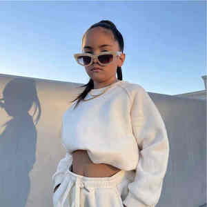 ชุดวอร์มผ้าฝ้ายโพลีเอสเตอร์มีซิปสำหรับเด็กผู้หญิงชุดวอร์มลำลองสีพื้นแบบทันสมัย - Product Image 2