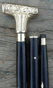 ไม้เท้ารูปทรงตัวทีแบบพับได้สไตล์วิคตอเรียนด้ามจับหัวโลหะขัดเงาทำจากไม้ทะเลสีดำของขวัญโบราณสำหรับตกแต่งงานฝีมือ - Product Image 3
