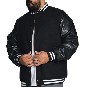 MOVA TEXTILES Veste universitaire du fabricant OEM avec logo brodé sur mesure Veste unie noire en cuir de qualité supérieure de haute qualité - Product Image 1