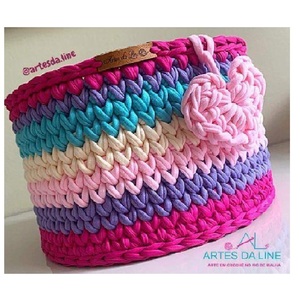 Panier de rangement multicolore tricoté à la main 9x7 pouces, organisateur de crochet en coton épais de 600g Solution de stockage durable pour la maison, le bureau - Product Image 1