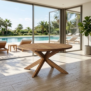 new modern minimalist wholesale solid teak wood <b>round</b> dining <b>table</b> spider legs outdoor <b>patio</b> indoor living room furniture setups - Product Image 2