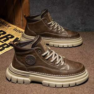 Bottes de randonnée mi-hautes confortables en cuir véritable antidérapantes résistantes à l'usure pour hommes, toutes saisons, travail en plein air, randonnée - Product Image 2