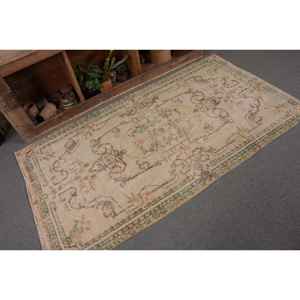 Alfombra turca Vintage Beige verde 3,6X6,5 pies lana hecha a mano área grande diseño de retazos Rectangular pasillo látex para decoración de habitación - Product Image 5