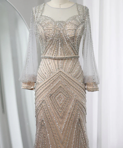 Robes de soirée de luxe en cristal brodé, taille empire, perles, longueur au sol, robe de soirée fantaisie avec strass, vêtements de fête - Product Image 2