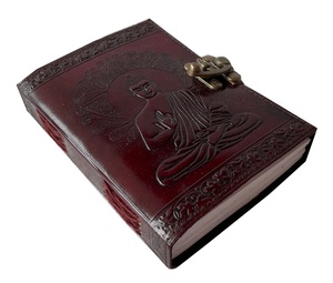 Diario de cuero genuino marrón hecho a mano con relieve de Buda para Unisex con latón antiguo C-Lock diario nota libro Bloc de notas libro de escritura - Product Image 5