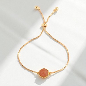 Venta caliente Hexagon Sunstone Birthstone Charm Connector Link Chain Pulsera Joyería para granel - Product Image 1