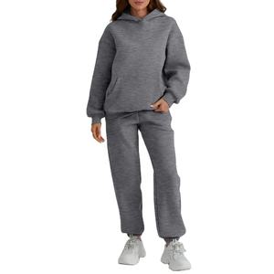 Chándal con logotipo personalizado OEM/ODM para mujer, conjunto de pantalones con capucha y forro polar liso, cuello con capucha, proveedor en blanco personalizado - Product Image 3