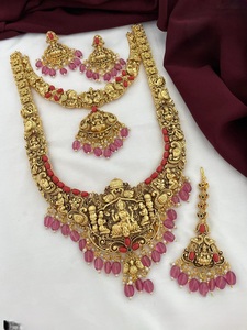 ชุดเครื่องประดับวิหารวินเทจคลาสสิกสร้อยคอและต่างหูสำหรับงานแต่งงานงานแฮนด์เมดเครื่องประดับทองเหลือง - Product Image 3