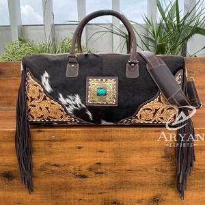 Premium fait à la main personnalisé usiné à la main en cuir de vachette frange sac de sport Weekender voyage organisateur en cuir véritable unisexe Duffle - Product Image 1