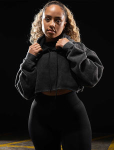 Sudadera Corta Personalizada Premium para Mujer, Estilo Holgado con Hombros Caídos, Antiarrugas, Transpirable, Lavada al Ácido, Estilo Urbano, Invierno, 100% - Product Image 6