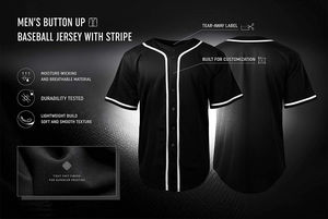 Camiseta de béisbol negra Lisa personalizada, camiseta de béisbol blanca a rayas para hombre, camisas con botones, uniformes de béisbol deportivos de equipo activo - Product Image 4