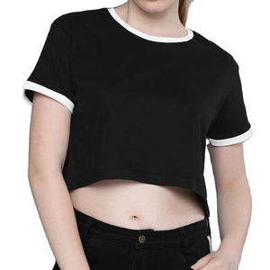 Manufacturer's Premium Quality Knitted Cropped T Shirt <b>for</b> <b>Women</b> Oversized <b>Loose</b> Fit Casual Streetwear Blank Plain Cotton - Product Image 3