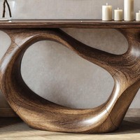 Table Console Sur Mesure Faite à la Main en Bois Massif Naturel, Table à Bord Brut avec Plateau en Verre, Cadeau de Crémailère