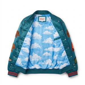 Blouson Bomber Oversize en Satin Unisexe Teal Scarlet avec Patch Chenille Champignon et Doublure Sublimée, Logo Personnalisé OEM - Product Image 3