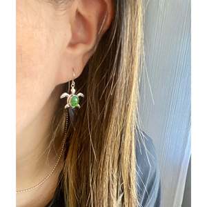 Southwest Handmade Sonoran Gold Turquoise & Sterling <b>Silver</b> Drop <b>Earrings</b> Animal Pattern Turtle <b>Dangle</b> - Product Image 2
