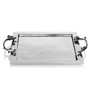 Plateaux de service de luxe en gros d'usine avec poignée en forme de branche de fleur en métal, plateau de service en acier inoxydable pour restaurant, hôtel - Product Image 4