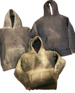 เสื้อฮู้ด480GSM ผ้าคอตตอน100% ของผู้ชายผ้าฟรินซ์เทอร์รี่ฟอกสีกรดวินเทจสองชั้นสำหรับฤดูหนาวดูซีดแสงแดด - Product Image 1