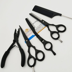 Alicates profesionales para extensiones de cabello, juego de herramientas, logotipo personalizado, maquinilla de afeitar y tijeras de acero inoxidable negro mate con peine - Product Image 3