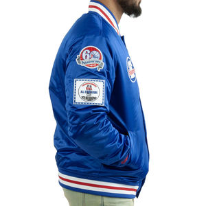 Chaqueta universitaria de satén azul para hombre, bombardero de béisbol de retazos, ropa de calle, abrigo ligero de moda - Product Image 3