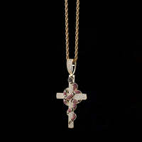 Pendentif Hip Hop Chrétien Croix de Jésus en Argent Sterling Plaqué Or avec Moissanite Rose Clarté VVS-VS, Charme Unisexe Sertie de Pierres