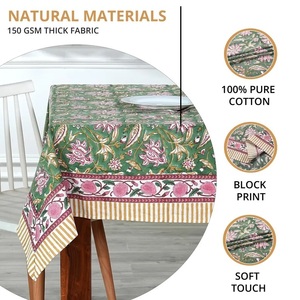 Hunter Green Indian Floral Handmade Block Print Cotton <b>Tablecloth</b> Elegant Dining Table Cover for Farmhouse Home Baby Shower - Product Image 5