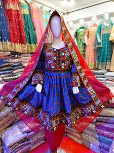 Vestido afgano Vintage de la mejor calidad para mujer, vestido transpirable paquistaní de terciopelo azul, decoración de encaje, vestido de novia informal de baja tasa - Product Image 5