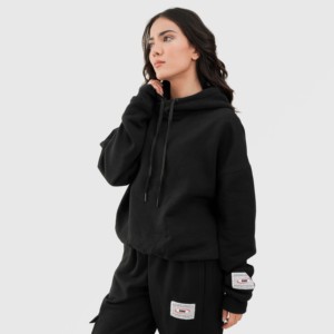 Sweat à capuche surdimensionné Reeder en tissu tricoté respirant noir pour la saison d'automne - Product Image 3