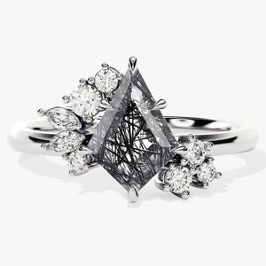 Anillo clásico de estilo bohemio para mujer, joyería de plata de ley 925, Topacio blanco y piedras preciosas de rutilo negro, anillo hecho a mano, joyería - Product Image 3