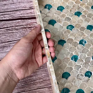 New Arrival Luxury Design Wooden Tray with Mother Pearl Inlay Bone for Food Serving Home Decorative for Ramadan Serving Tray - Product Image 5