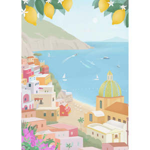 Panel de Lona de Positano, Italia, Decoración para el Hogar, Impresión Artística Elegante de una Pueblo Costero Italiano - Product Image 1