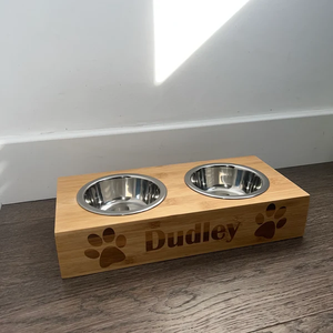 Natural Acacia Wood <b>Feeders</b> Stand, Pet <b>Feeder</b> for Dog Bowls Food Water to Beloved for Small Breed Dog, Puppies <b>Cats</b> - Product Image 1