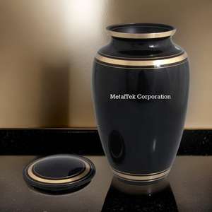 High Quality Classic Black Cremation Urn & <b>Keepsake</b> Golden Ring Wholesale Price Funeral Supplies <b>Memorial</b> Burial Ashes Metal Jar - Product Image 2