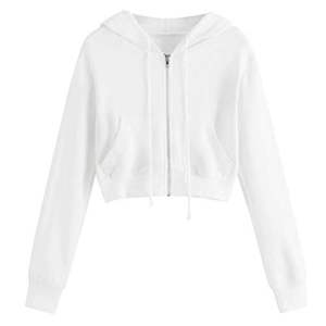 Top vente femmes haut court sweat à capuche zippé 100% coton avant Logo pas cher prix sweats à capuche décontractés pour adultes - Product Image 5