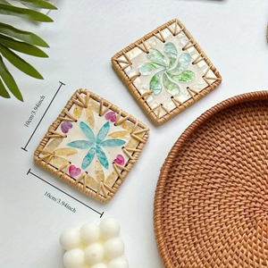 TienPhong Dessous de verre en rotin et coquille colorée fabriqués à la main à la main-Résistant à la chaleur, tapis de tasse à thé anti-brûlure pour la cuisine et la salle à manger - Product Image 5