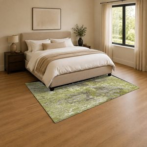 Tapis de salon antidérapant en chenille beige et marron, imprimé numérique géométrique contemporain, lavable en machine - Vente en gros RUGS DEPOT LXDP-0661 - Product Image 3