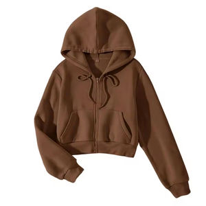 Sudadera Corta con Capucha y Cremallera Completa de Forro Polar para Mujer, Estilo Años 90, Manga Larga, con Cordón, Chaqueta Corta con Capucha, Forrada, Ecológica - Product Image 5